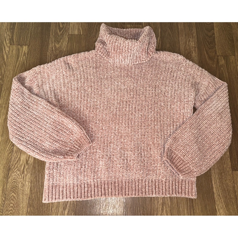 Pink Rose Chenille Turtleneck Sweater Dusty Rose Pink Relaxed Fit XS MOS23250